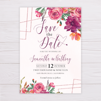 Pink & Magenta Flowers with Geometric Lines Save the Date