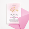 Gold & Pink Watercolor Baptism Invitation