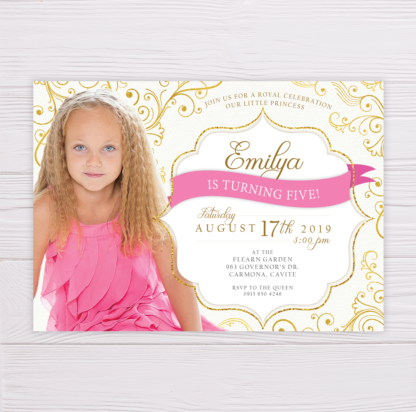 Pink & Gold Princess Invitation with Ornaments & Picture
