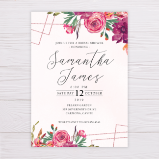 Pink & Magenta Flowers with Geometric Lines Bridal Shower Invitation