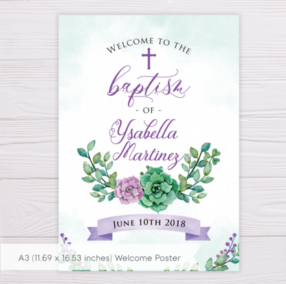 Purple & Green Succulent Baptism Welcome Poster