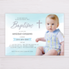 Baptism Invitation with Picture - Blue Watercolor & Silver