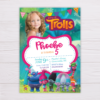 Trolls Invitation with Picture for Girls