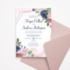 Wedding Invitation - Dusty Blue & Rose with Rose Gold Frame