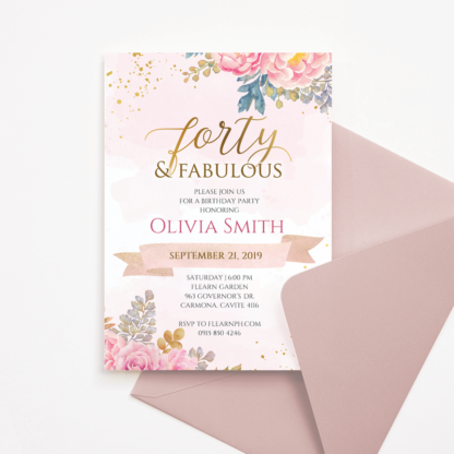 40th Birthday Invitation Template - Forty & Fabulous
