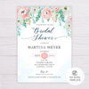Blue Watercolor & Blush Flowers Bridal Shower Invitation Template
