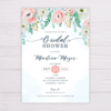 Blue Watercolor & Blush Flowers Bridal Shower Invitation