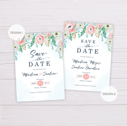 Blue Watercolor & Blush Flowers Save the Date