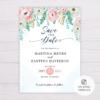 Blue Watercolor & Blush Flowers Save the Date Template