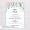 Blue Watercolor & Blush Flowers Save the Date Template