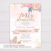 Blush & Gold Watercolor Flowers Forty and Fabulous Birthday Invitation Template