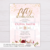 Blush & Gold Watercolor with Marsala Fifty & Fabulous Birthday Invitation Template