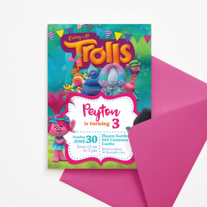 Trolls Birthday Invitation Template - Pink for Girls