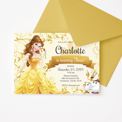 Beauty and the Beast Belle Birthday Invitation Template