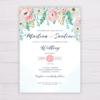 Blue Watercolor & Blush Flowers Wedding Invitation