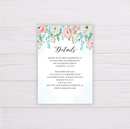 Blue Watercolor & Blush Flowers Wedding Invitation Suite Template - Details Card