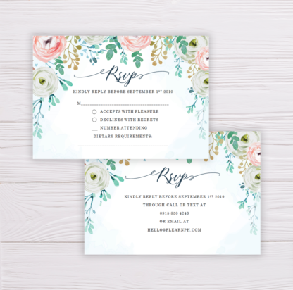 Blue Watercolor & Blush Flowers Wedding Invitation Suite Template - RSVP Card with 2 Layouts