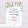 Blue Watercolor & Blush Flowers Wedding Invitation Template