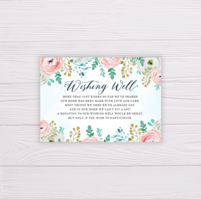 Blue Watercolor & Blush Flowers Wedding Invitation Suite Template - Wishing Well Card