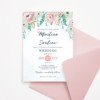 Wedding Invitation - Blue Watercolor & Blush Flowers