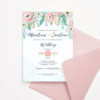Wedding Invitation - Blue Watercolor & Blush Flowers