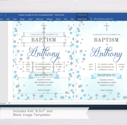 Blue & Silver Circles/Dots Baptism Invitation Template