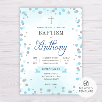 Blue & Silver Circles/Dots Baptism Invitation Template