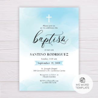 Blue Watercolor Baptism Invitation Template