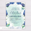 Blue Watercolor Flowers Debut Invitation Template