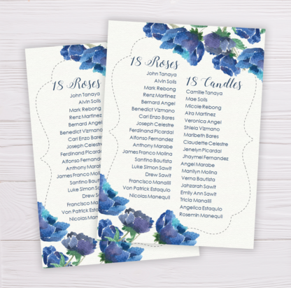 Blue Watercolor Flowers Debut Invitation Template
