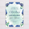 Blue Watercolor Flowers Debut Invitation Template
