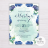 Blue Watercolor Flowers Birthday Invitation Template