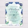 Blue Watercolor Flowers Birthday Invitation Template