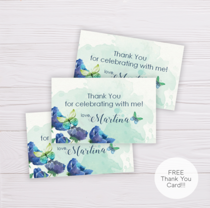 Blue Watercolor Flowers Thank You Card Template
