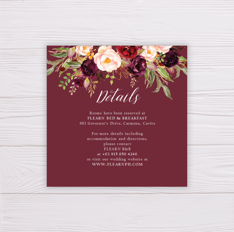 Maroon Marsala Flowers Wedding Invitation Suite Template