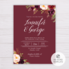 Maroon Marsala Flowers Wedding Invitation Template