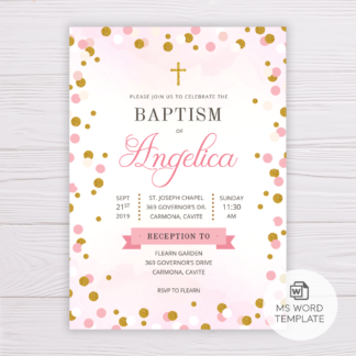 Pink & Gold Circles/Dots Baptism Invitation Template