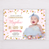 Pink & Gold Dots Christening/Baptism Invitation with Picture