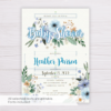 Blue Flowers Baby Shower Invitation Template