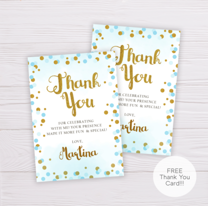 Blue & Gold Dots Thank You Card