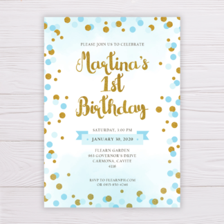 Blue & Gold Dots Birthday Invitation