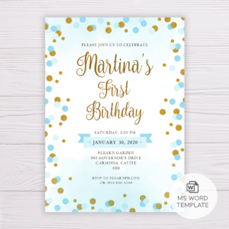 Blue & Gold Glitter Birthday Invitation Template