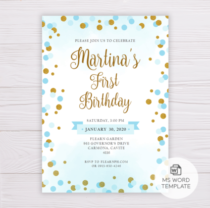Blue & Gold Glitter Birthday Invitation Template