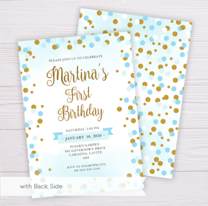 Blue & Gold Glitter Birthday Invitation Template