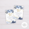 Blue Watercolor Flowers with Gold Frame Bridal Shower Thank You Card Template