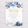 Blue Watercolor Flowers with Gold Frame Wedding Invitation Suite Template - Main Invitation