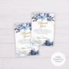 Blue Watercolor Flowers with Gold Frame Wedding Thank You Card Template