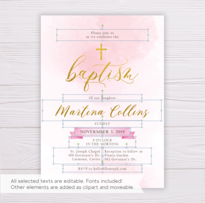 Pink & Gold Baptism Invitation Template