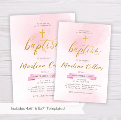 Pink & Gold Baptism Invitation Template