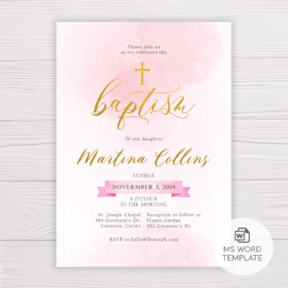 Pink & Gold Baptism Invitation Template